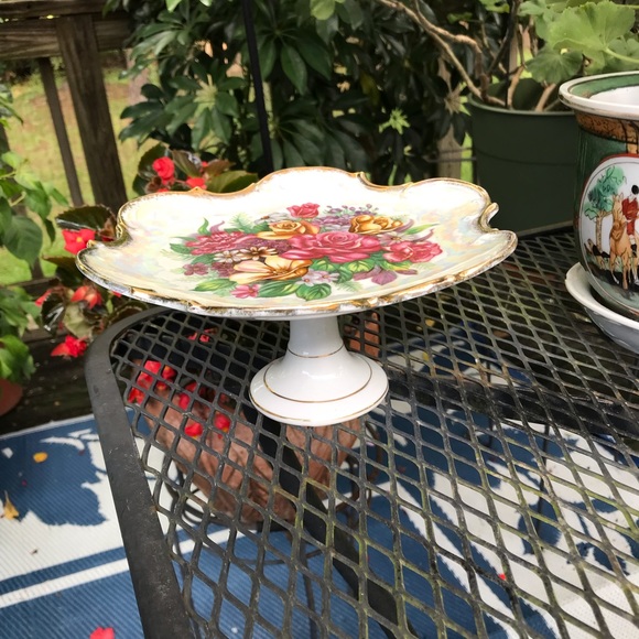 Vintage Lusterware Luster Vibrant Floral Pedestal Compote Gorgeous! - Picture 6 of 10